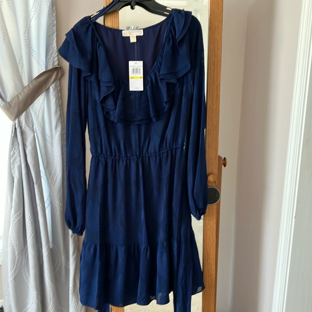 Elegant Michael Kors Navy Blue Ruffle Dress